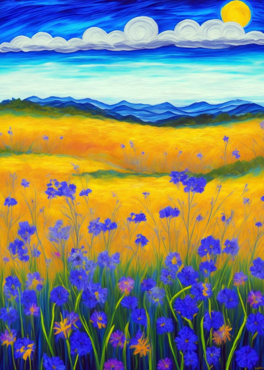 'Blue Wildflowers' Poster, picture, metal print, paint by Long Shot ...