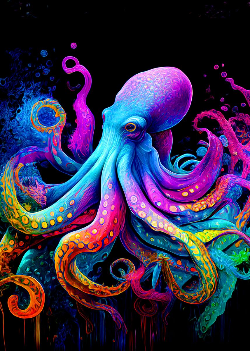 'Colorful Octopus' Poster, picture, metal print, paint by culinal dual ...