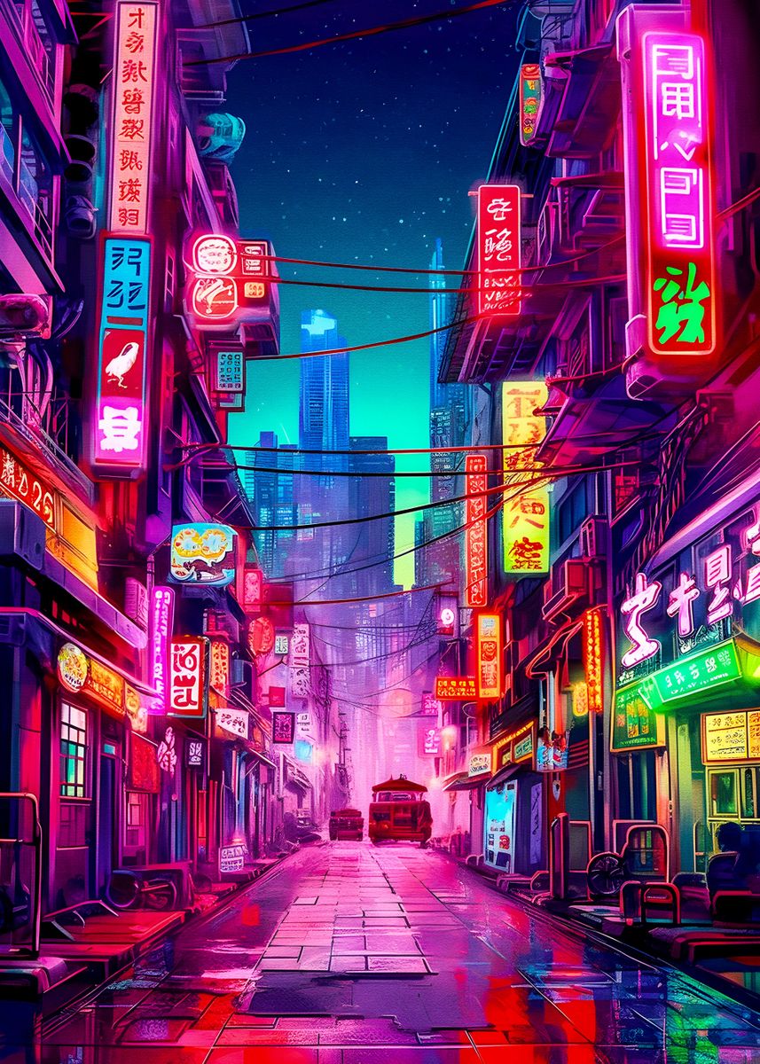 'Tokyo Night 01' Poster, picture, metal print, paint by Elz art | Displate