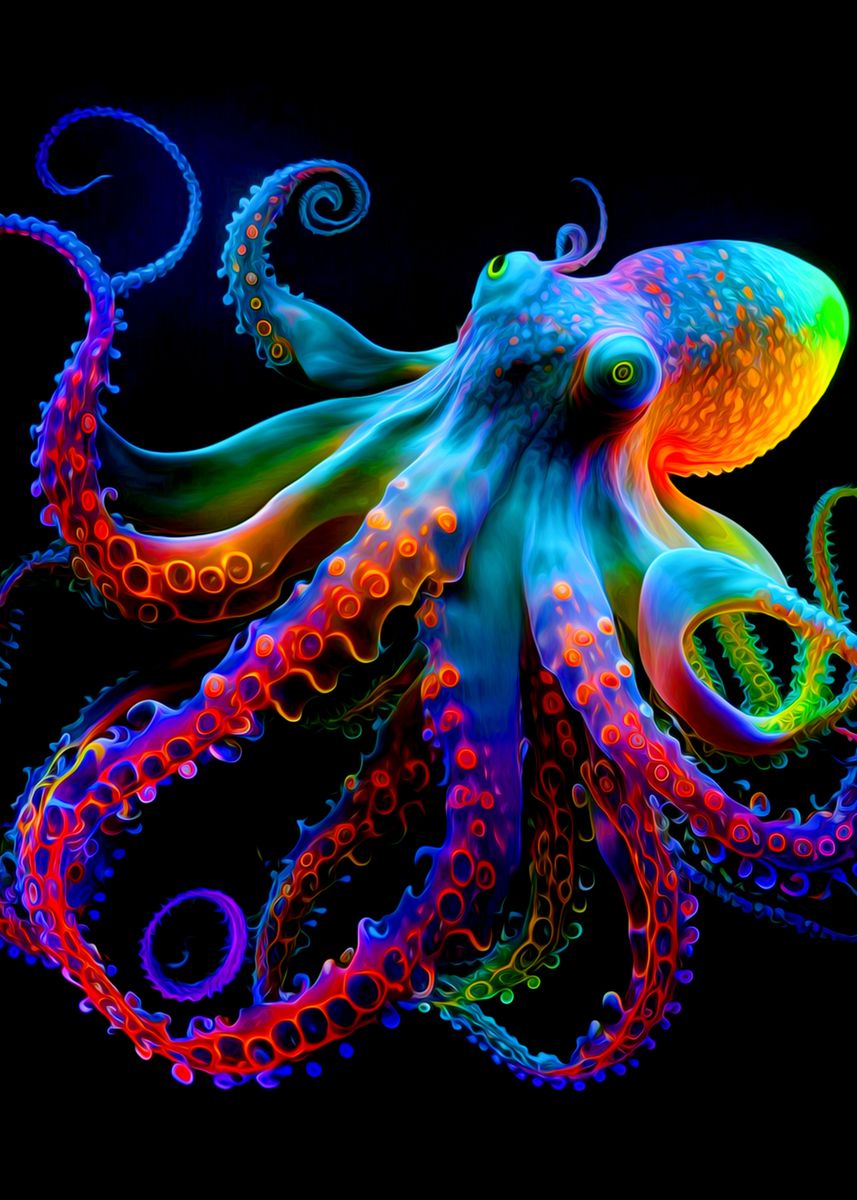 'Colorful Octopus' Poster, picture, metal print, paint by culinal dual ...