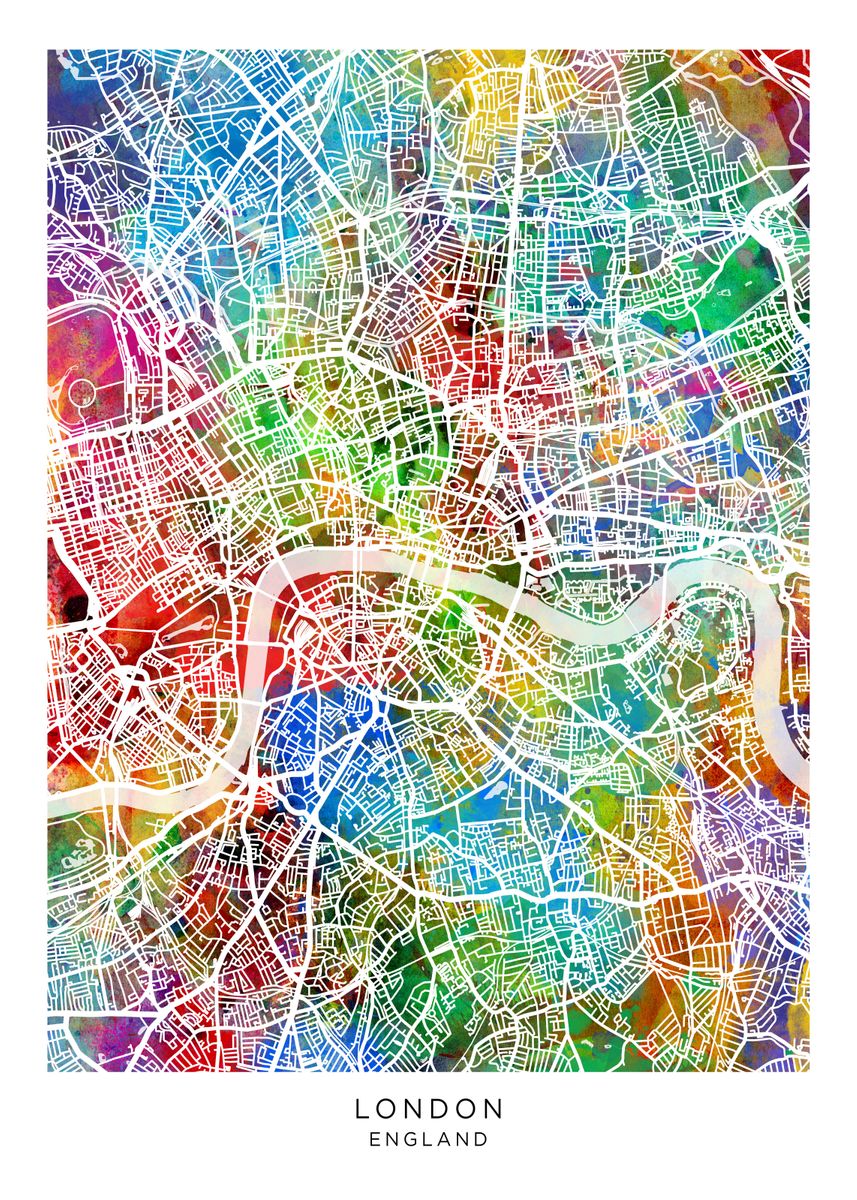 'London England Map' Poster, picture, metal print, paint by Michael ...