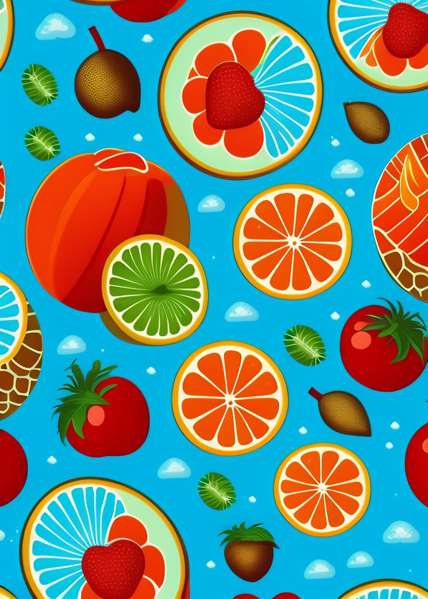 'Colorful Fruits Pattern' Poster, picture, metal print, paint by ALMA ...