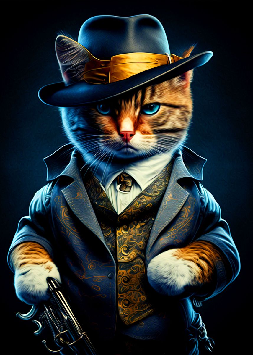 'Mafia Cat' Poster, picture, metal print, paint by huy bui | Displate