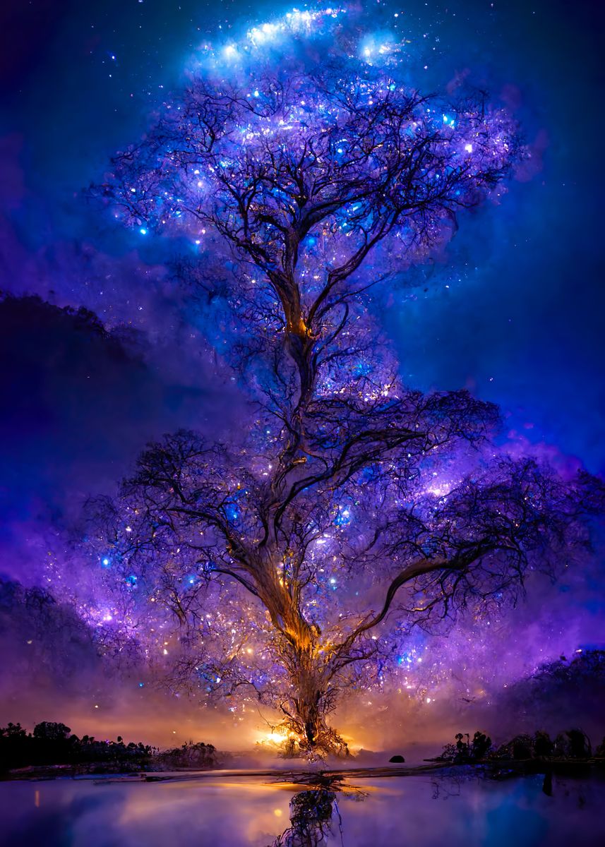 'Purple galaxy tree' Poster, picture, metal print, paint by