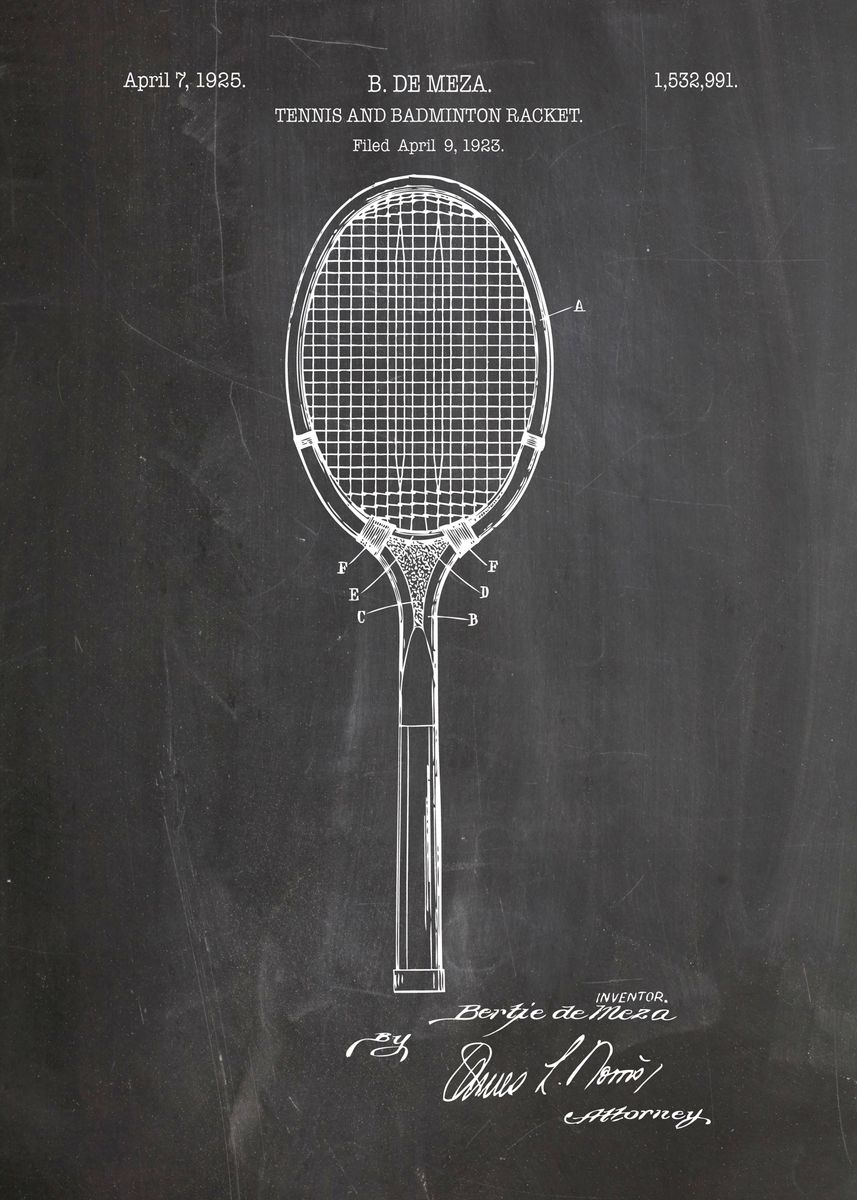 Badminton Racket Patent Poster Picture Metal Print Paint By