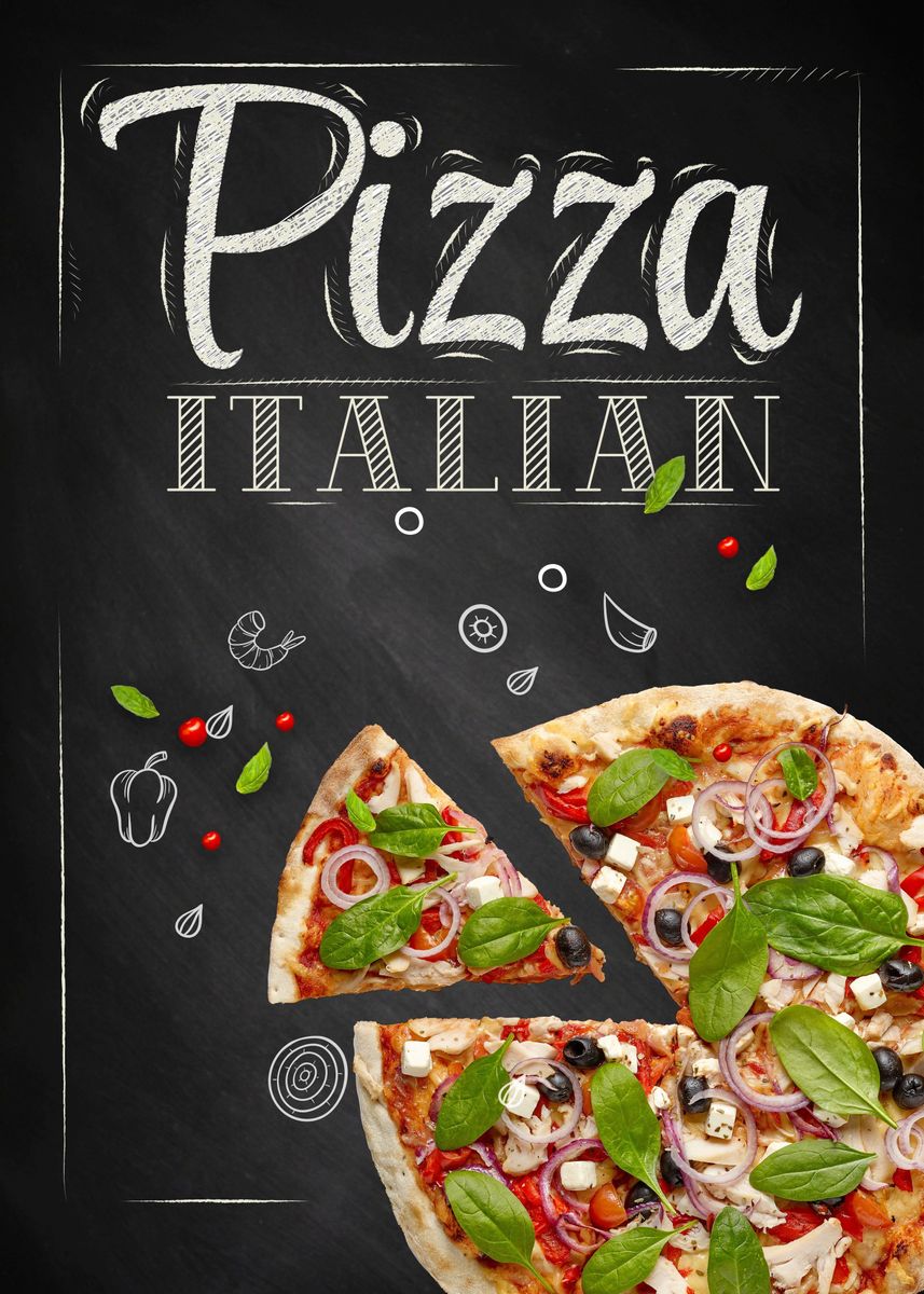 'Pizza Italia Chalkboard' Poster, picture, metal print, paint by Stefan ...