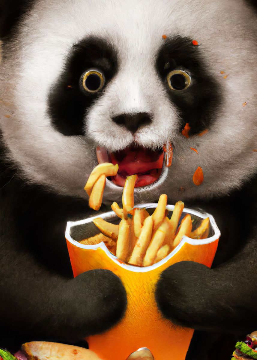 'Panda eating Fast Food' Poster by maxdesign | Displate