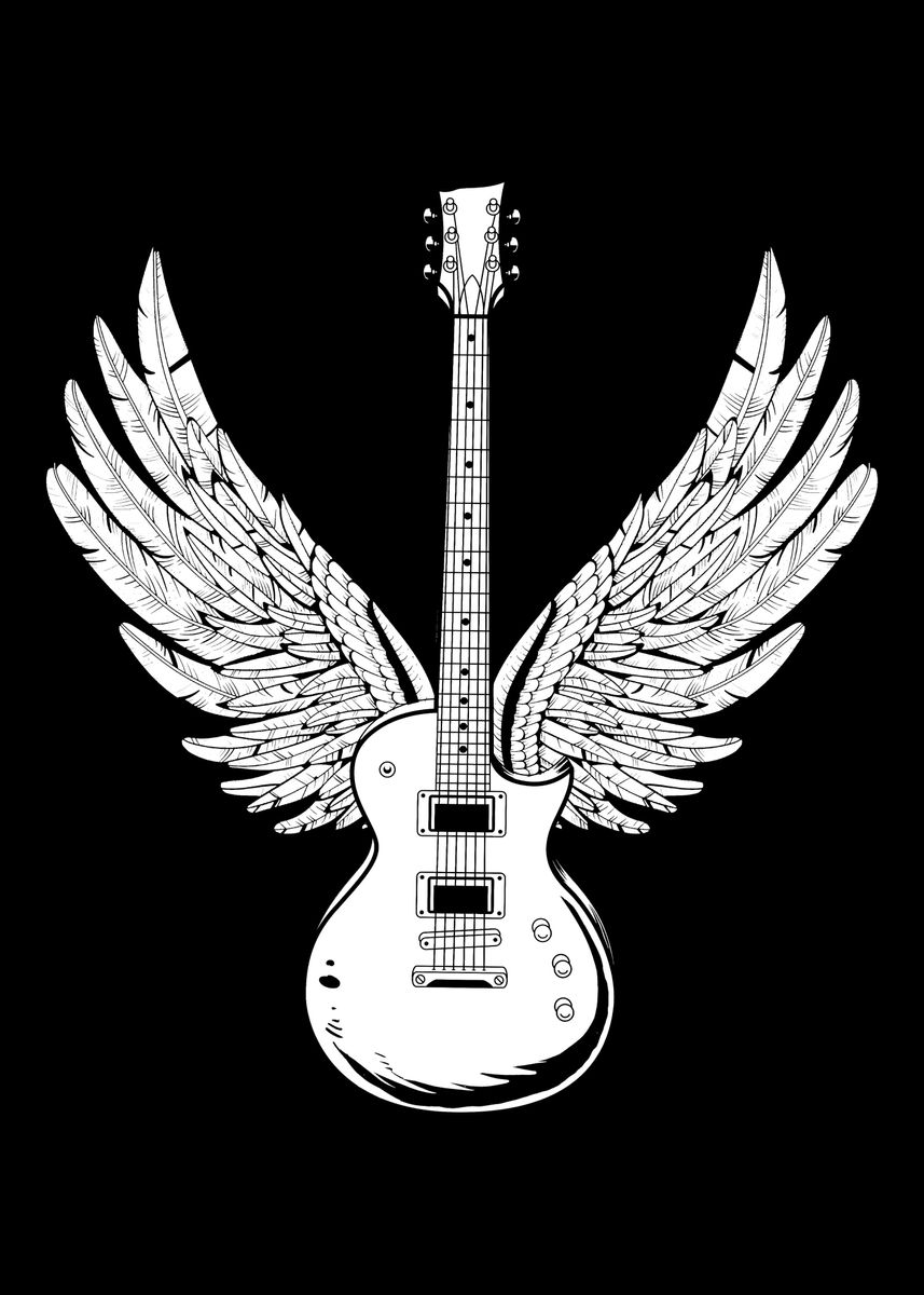 'Electric Guitar Wings' Poster, picture, metal print, paint by ...