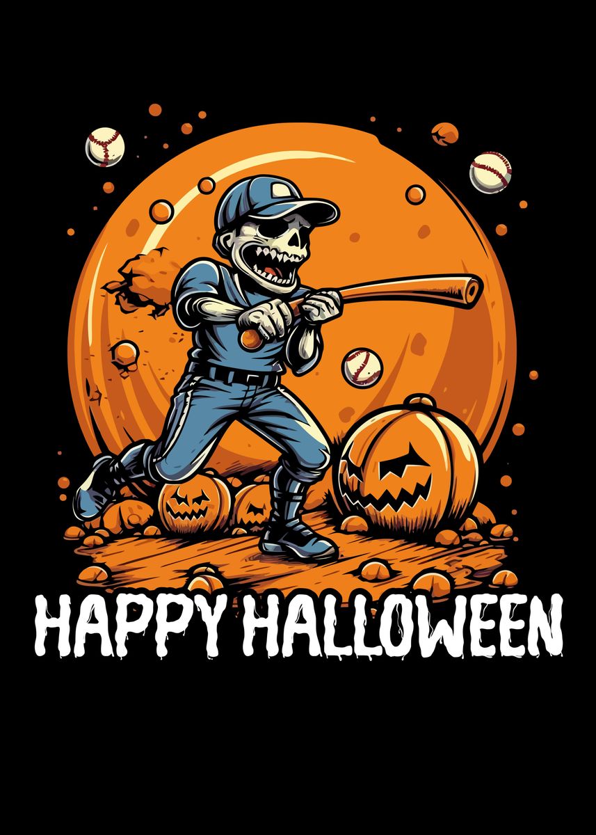 'Baseball Halloween' Poster, picture, metal print, paint by NAO Displate