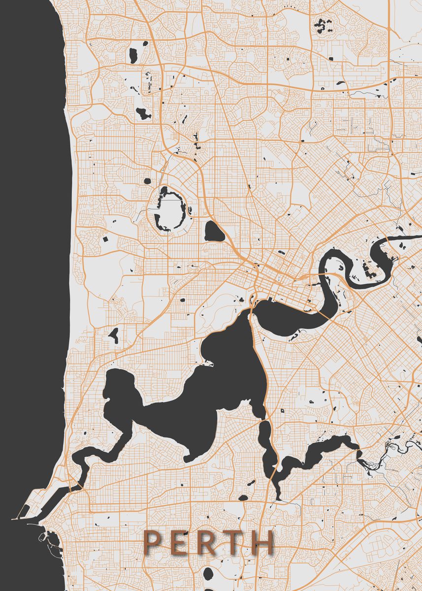 'perth City Map' Poster, Picture, Metal Print, Paint By Dkdesign 