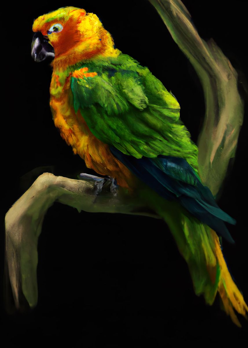 'Parrot on a Tree' Poster, picture, metal print, paint by maxdesign ...