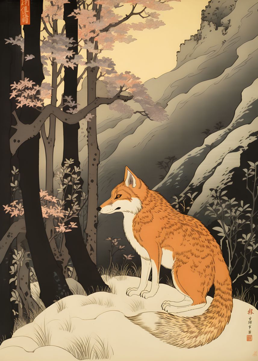 'Fox Ukiyo e' Poster by Makadur Displate