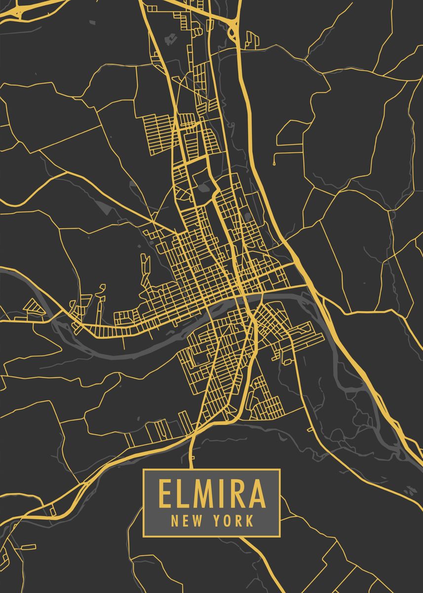 'Elmira New york Map' Poster, picture, metal print, paint by Miracle ...
