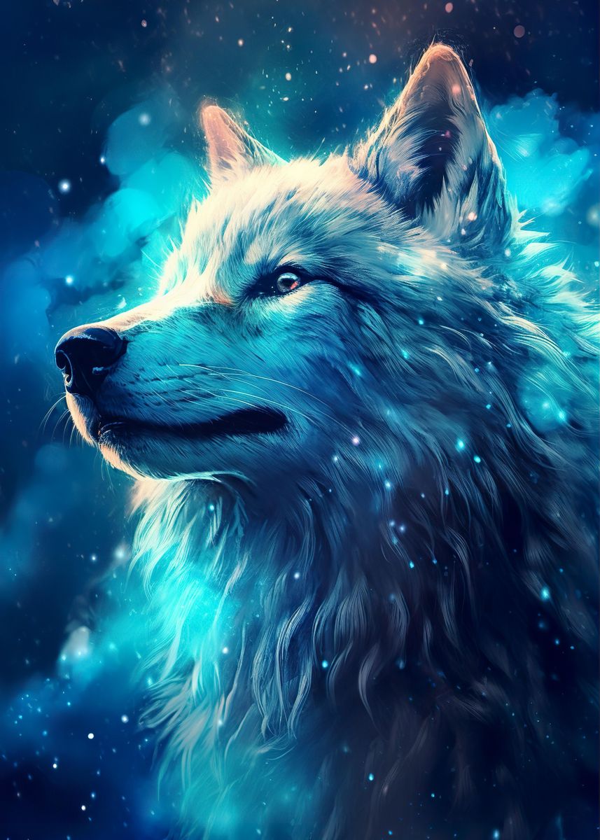 'Cosmic Wolf' Poster, picture, metal print, paint by PosterSuite | Displate