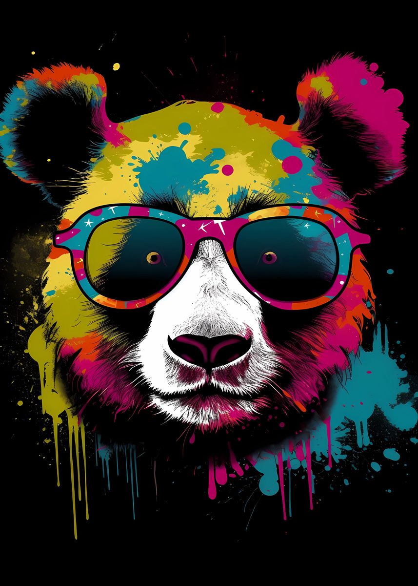 ‘Panda With Sunglasses’ Poster, picture, metal print, paint by