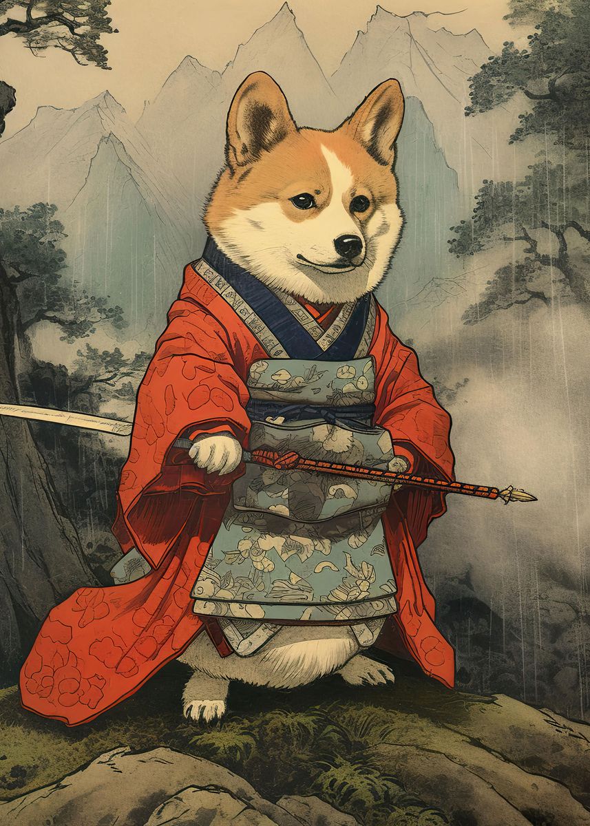 'Corgi The Samurai ' Poster, picture, metal print, paint by PetPrints ...