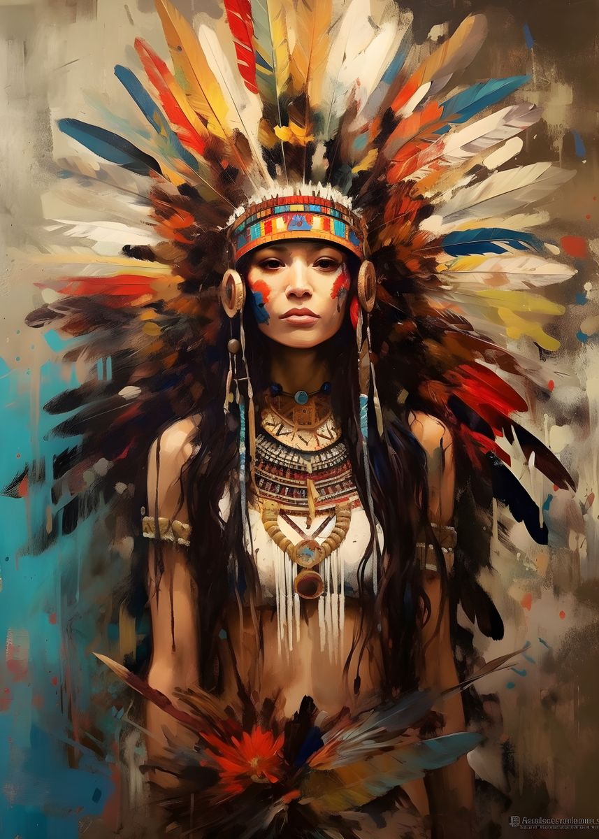 'Painted Native American' Poster, picture, metal print, paint by ...