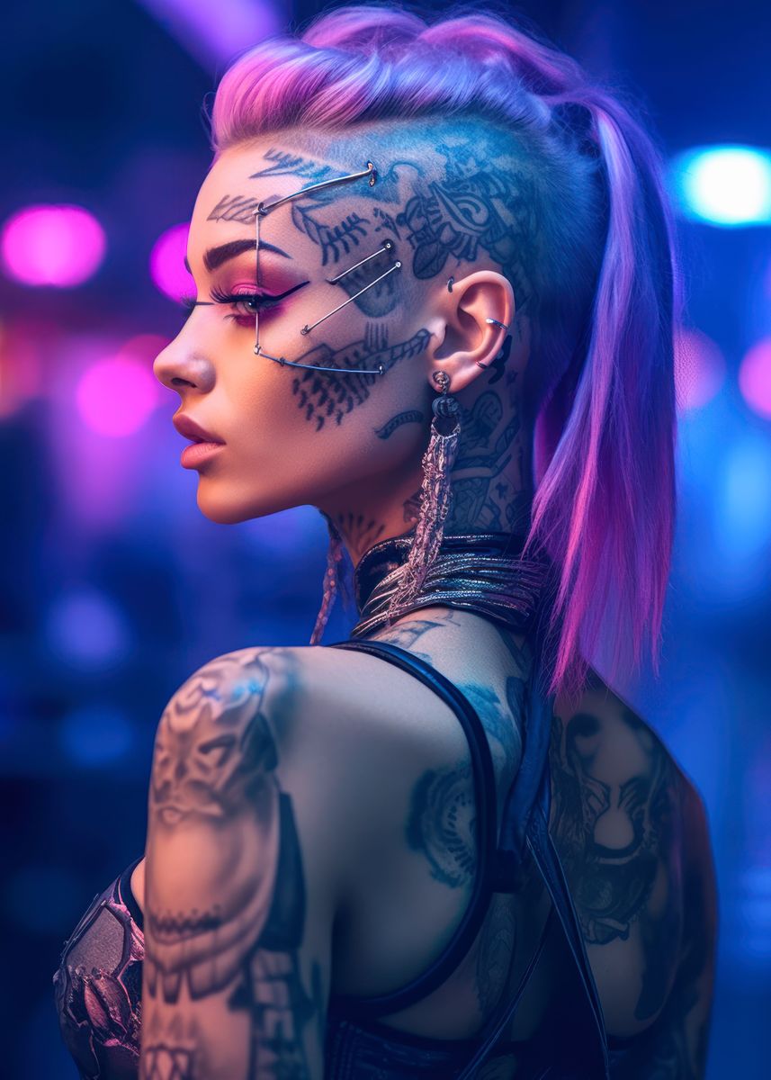 'Cyberpunk Girl Portrait' Poster, picture, metal print, paint by ...