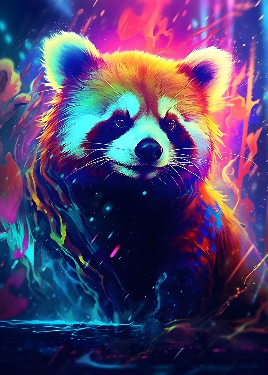 Neon Red Panda' | Displate