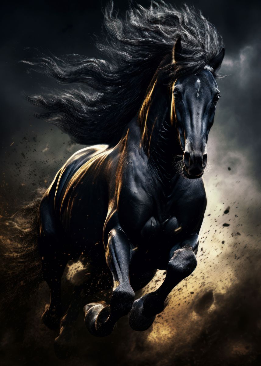 'black horse galloping' Poster, picture, metal print, paint by Adel S ...