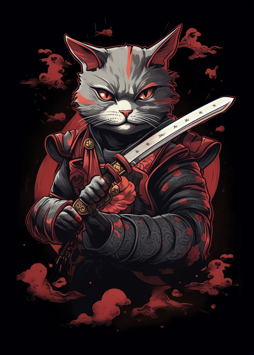 'Samurai Cat Japanese' Poster, picture, metal print, paint by Examm ...