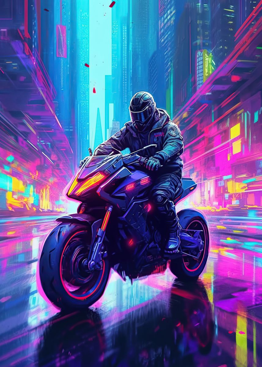 'Future Bikers' Poster, picture, metal print, paint by Lentera | Displate