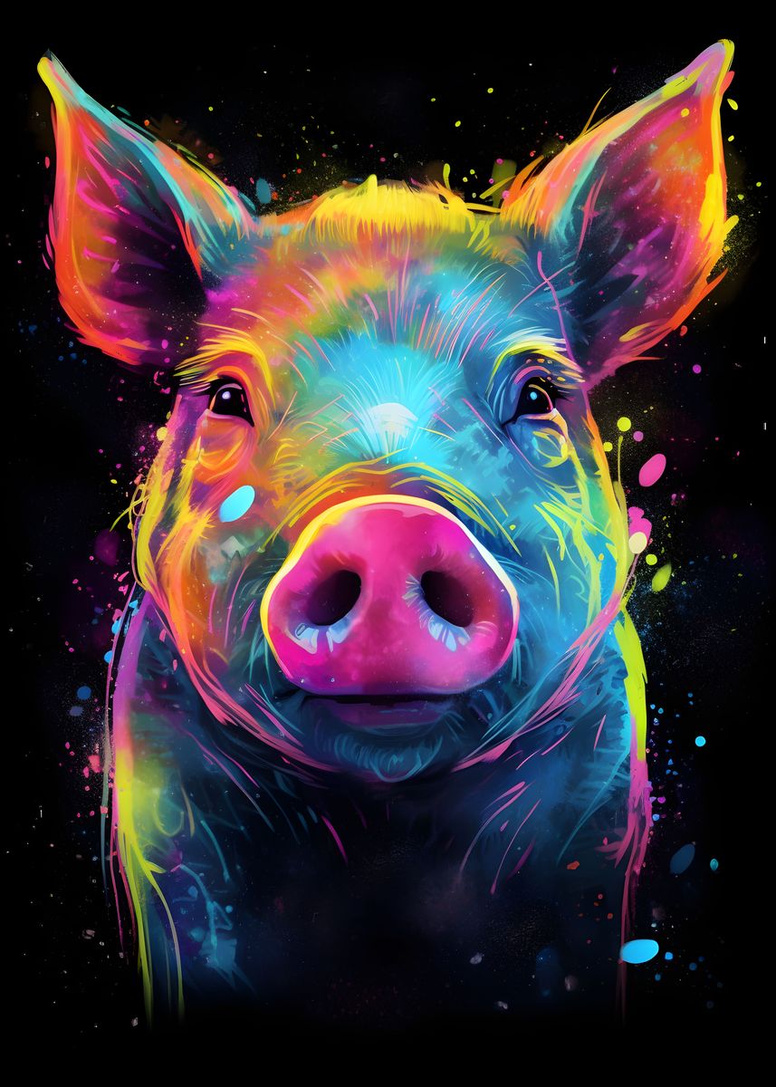 'Neon Pig' Poster by Makadur | Displate