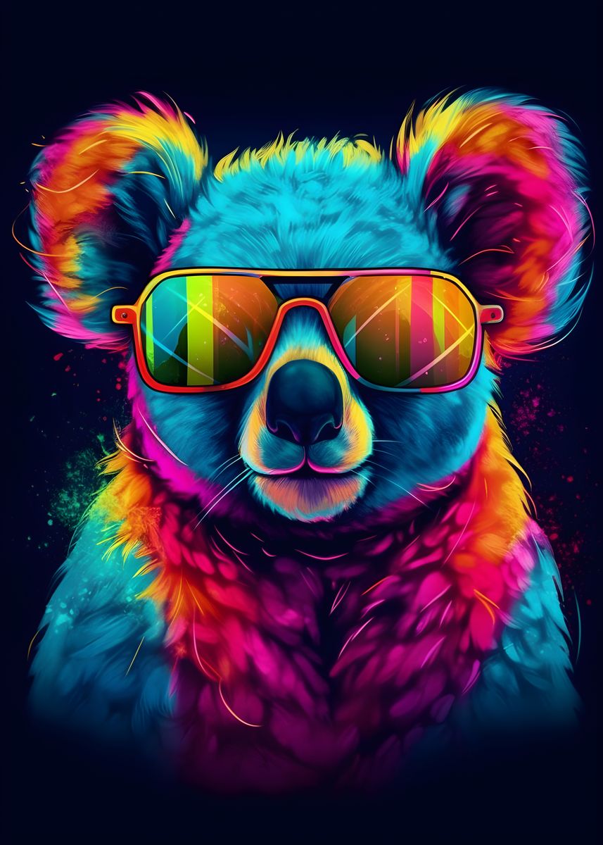 Neon Koala with Sunglasses' Poster, picture, metal print, paint by