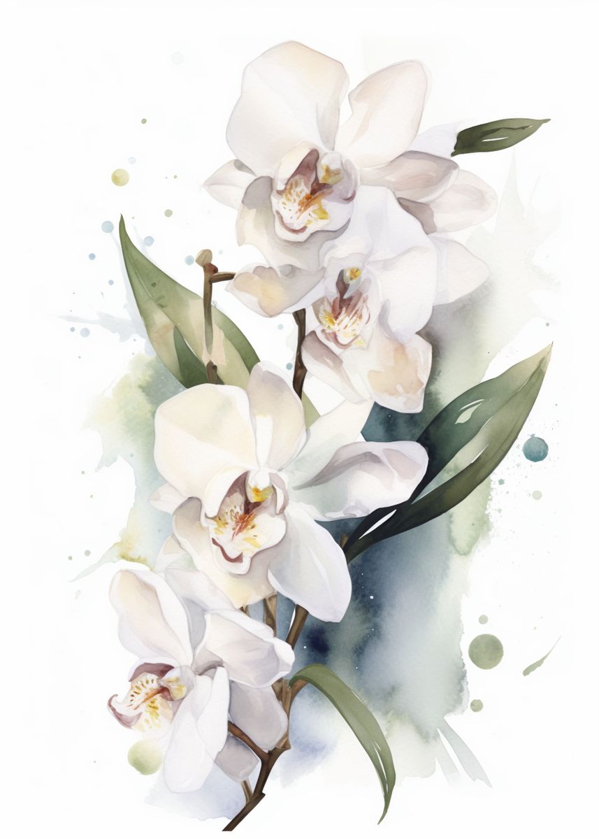 'White Orchids' Poster, picture, metal print, paint by Holzkovic | Displate