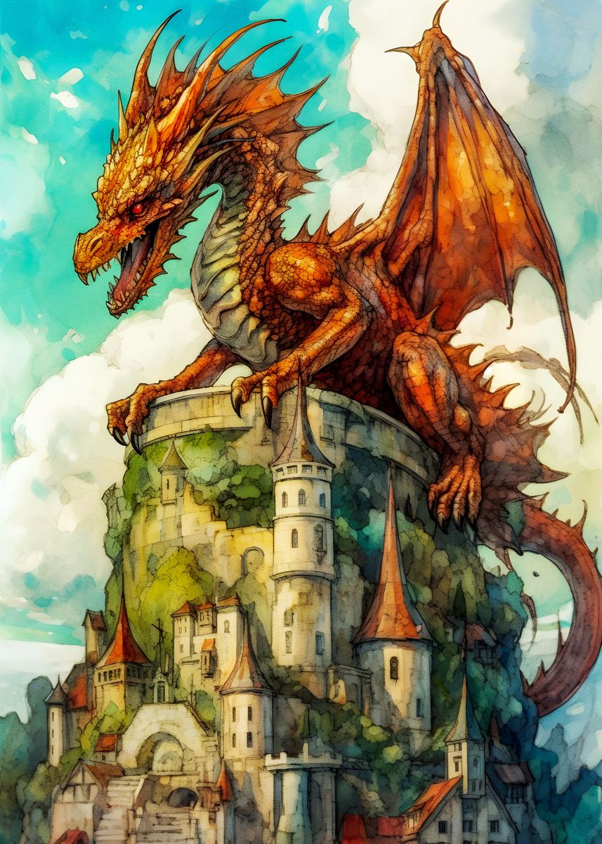 'Castle and dragon' Poster by Muhammad Irsan | Displate