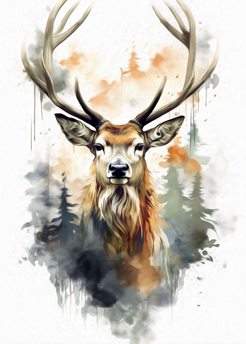 'Deer Watercolor' Poster, picture, metal print, paint by Djademan Vibes ...