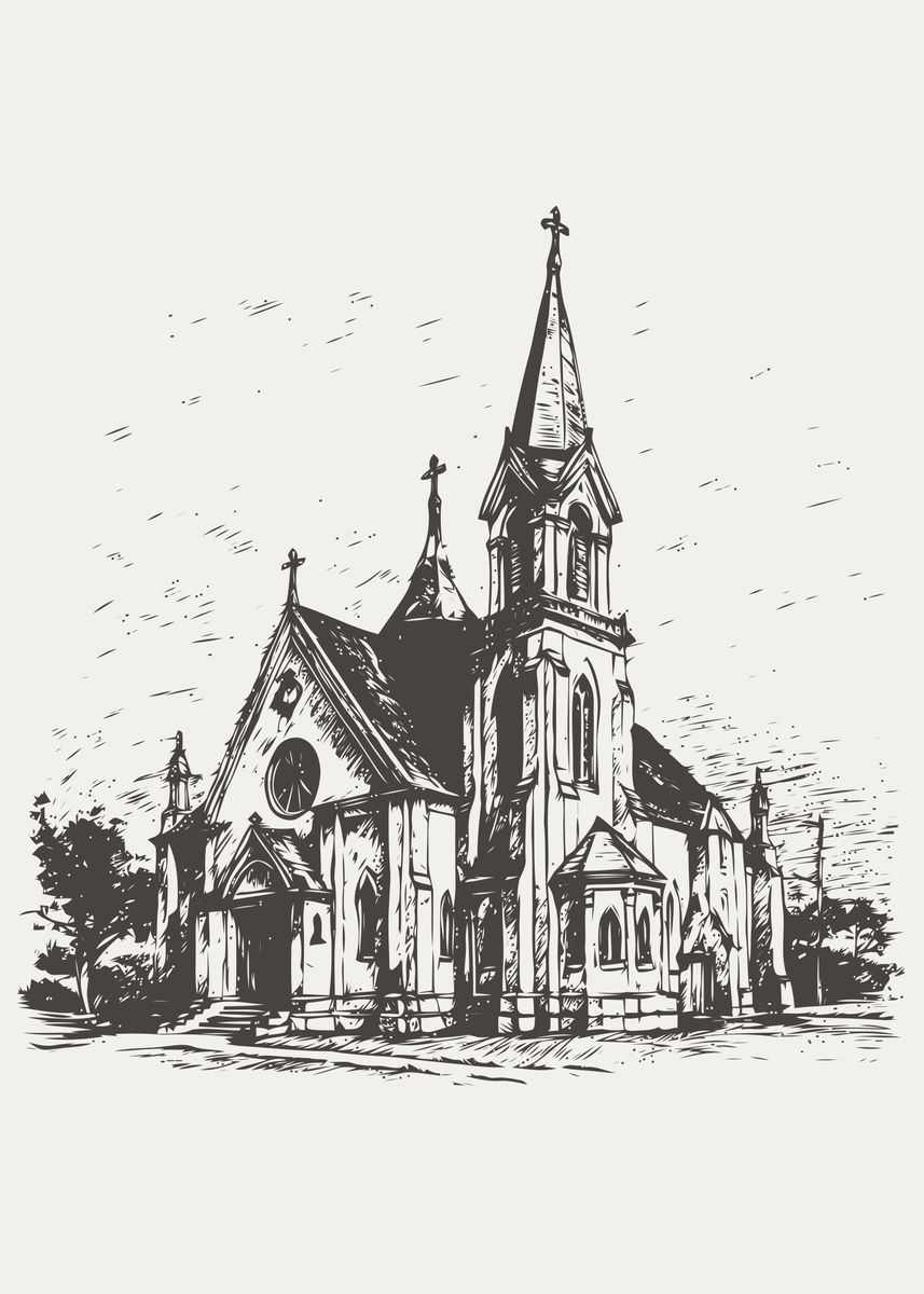 'Sketch of church' Poster, picture, metal print, paint by Lloyd Studio ...