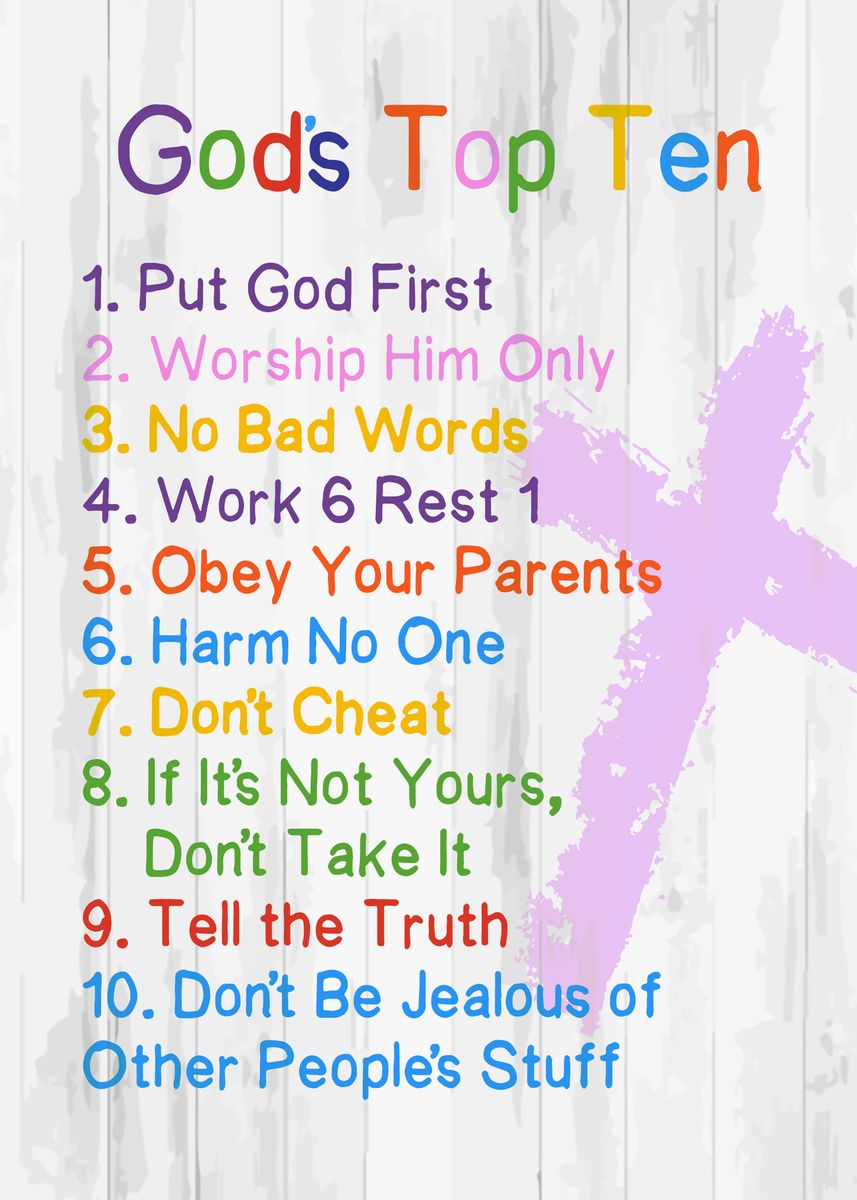 'Gods Top Ten Commandments' Poster, picture, metal print, paint by ...