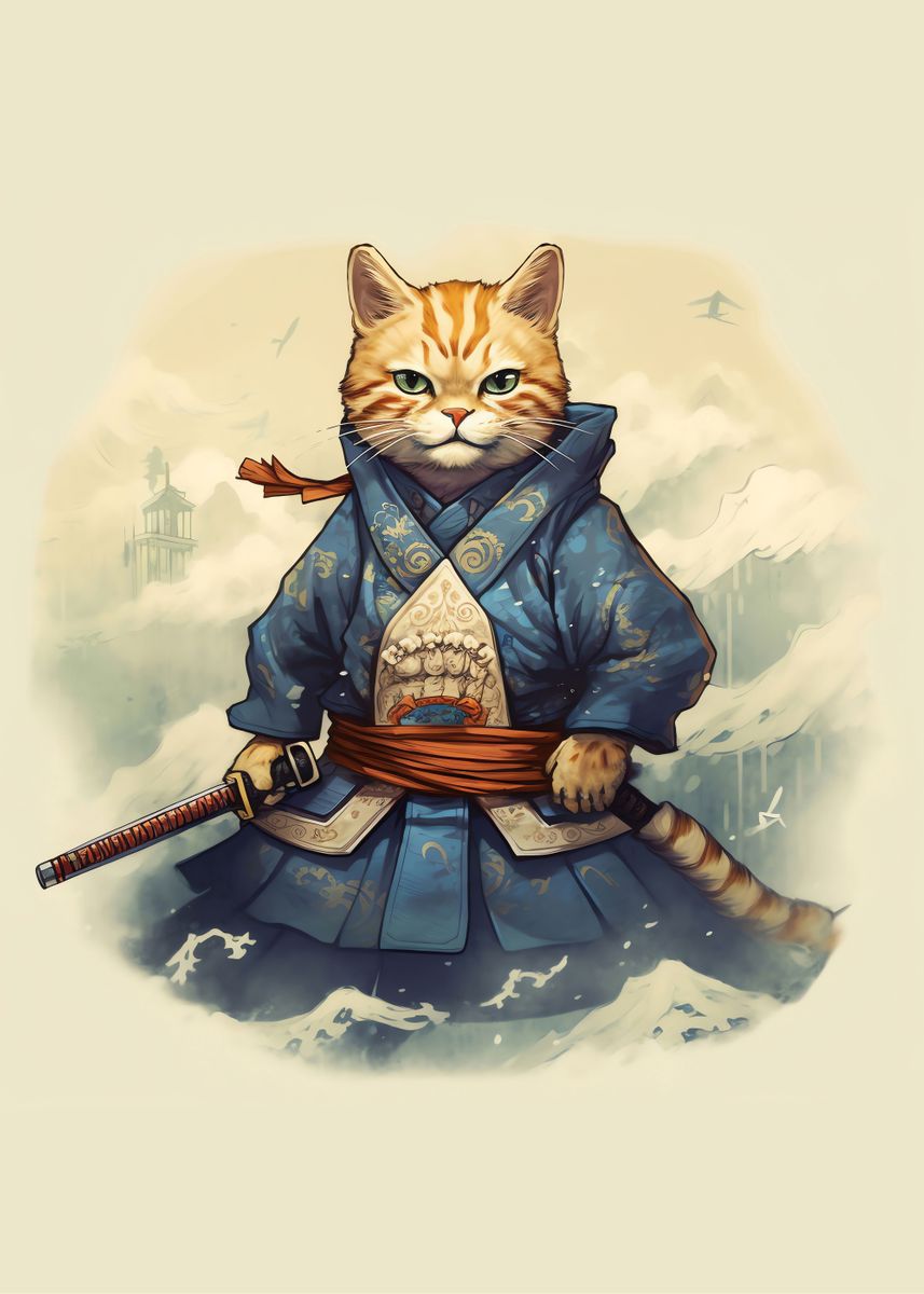 'Samurai Cat' Poster, picture, metal print, paint by tribun kidul ...