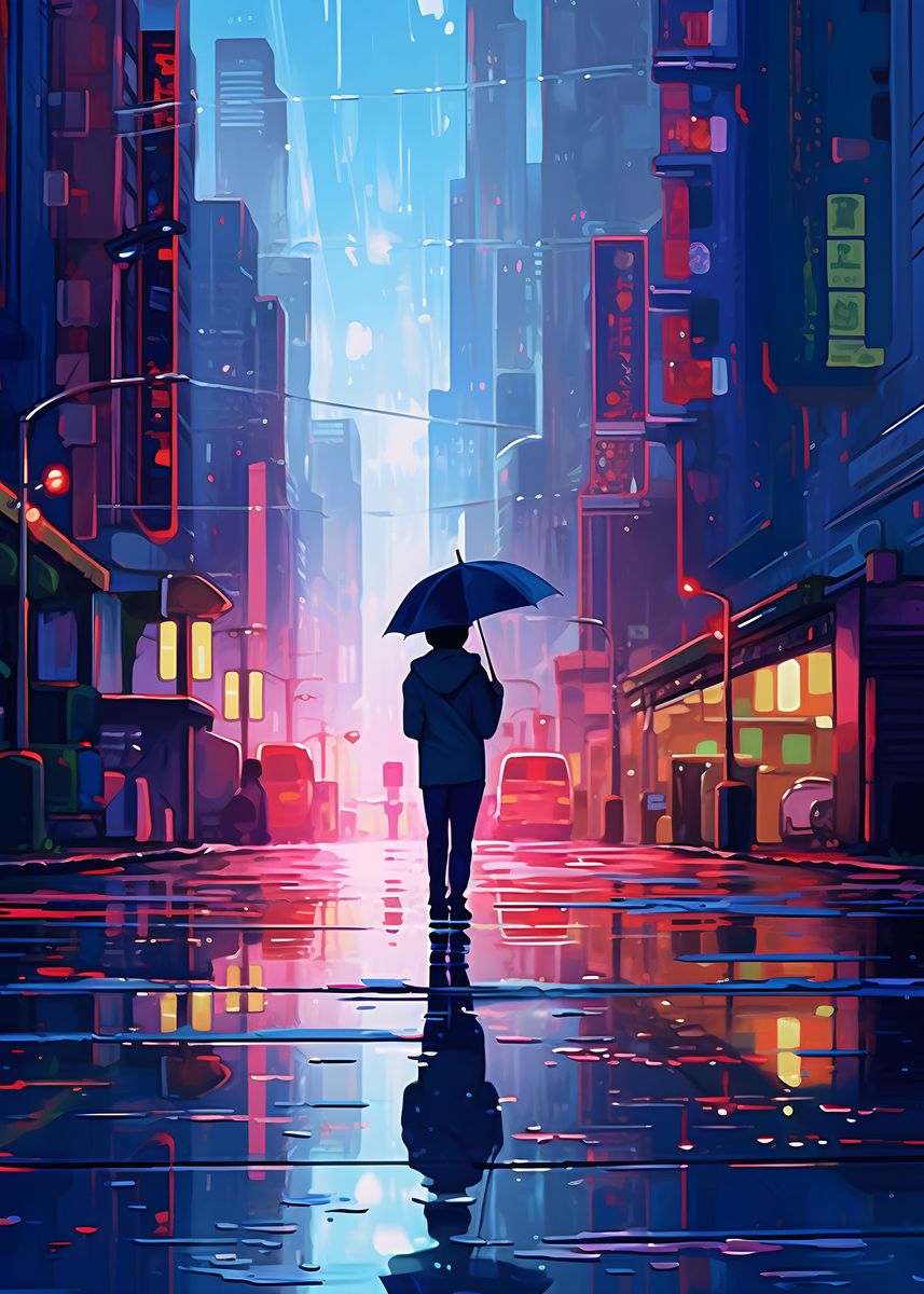 'Rain City Pixel 16bit Art ' Poster by minh ha | Displate