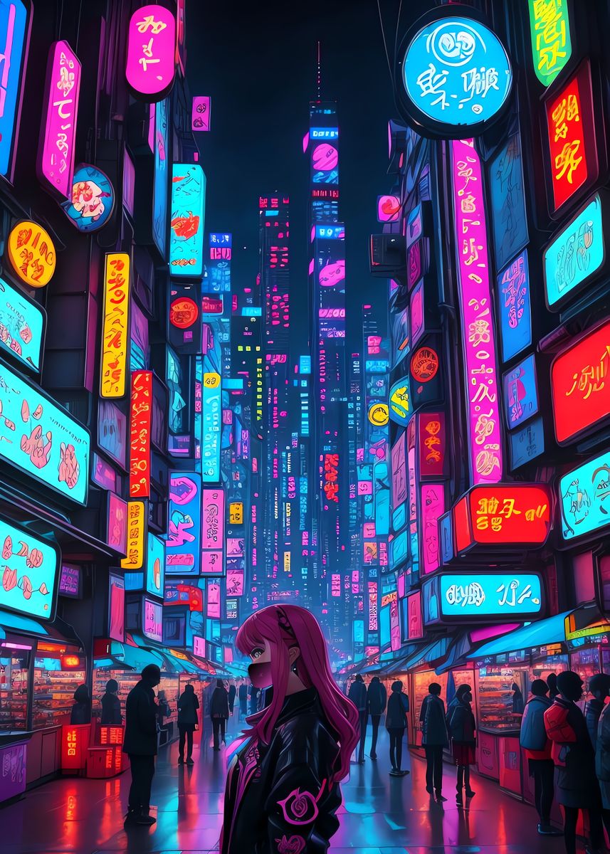 Anime Girl City Night Neon Cyberpunk 4k 