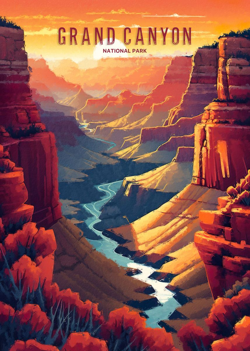 Grand Canyon Painting' Poster, picture, metal print, paint by Cris de  Almeida | Displate