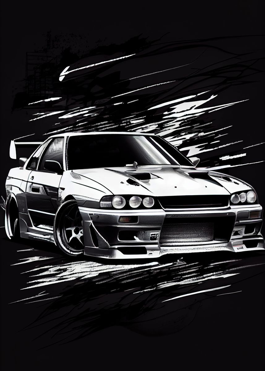 'Black and White Car' Poster, picture, metal print, paint by Dimitri Bertan Displate