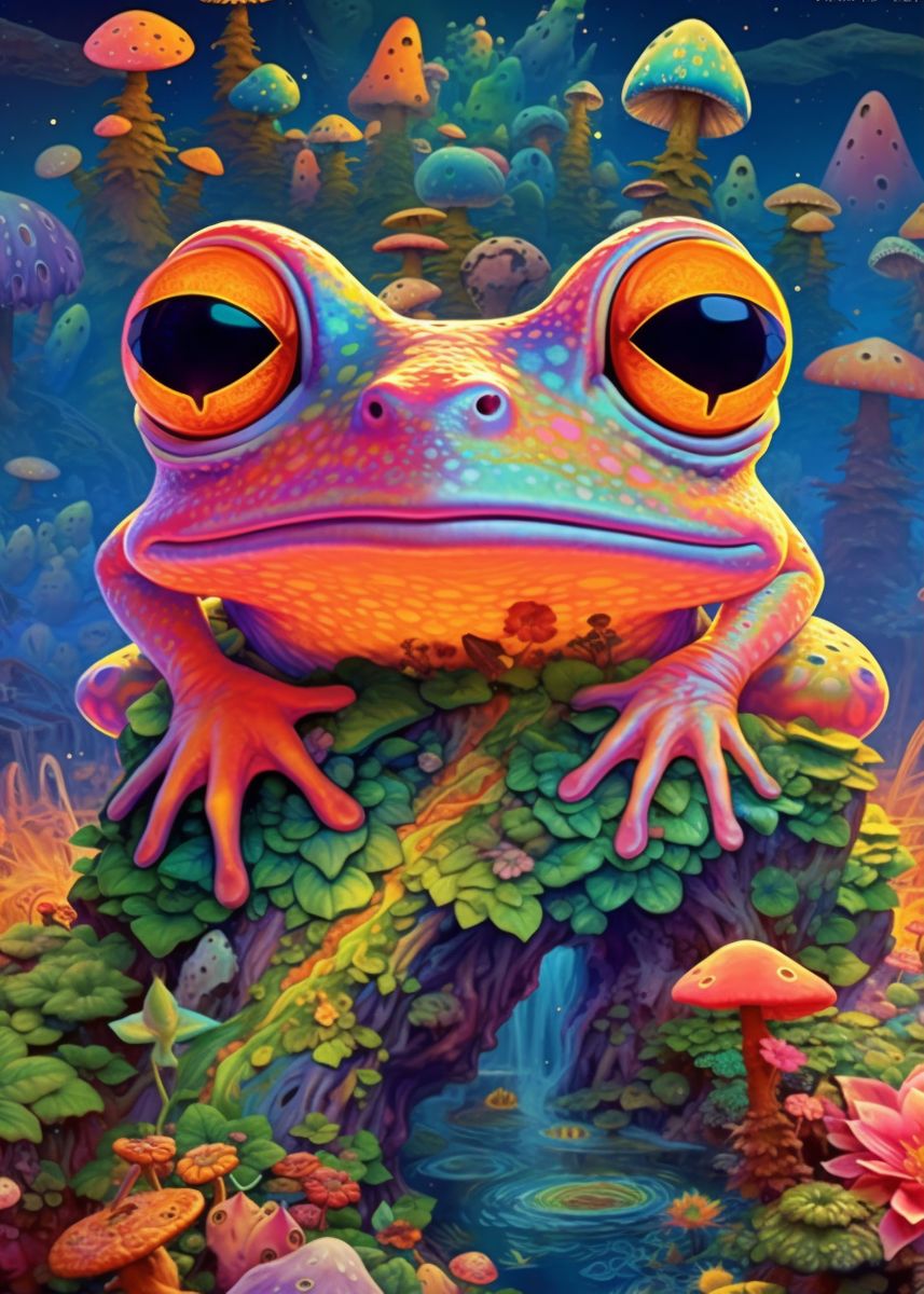 Psychedelic Frog Art Poster Picture Metal Print Paint By Zeeshan