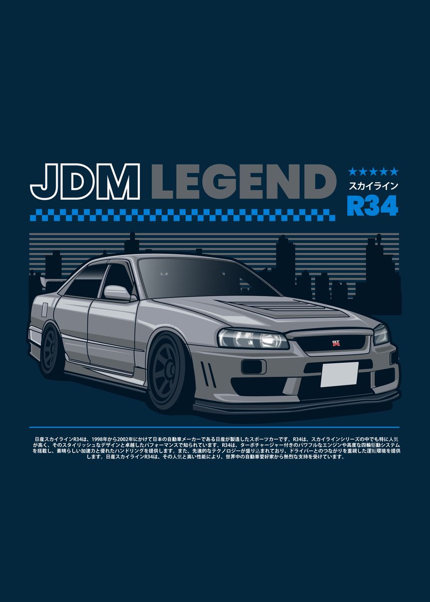 'Skyline R34 Racing' Poster, picture, metal print, paint by Vero ...