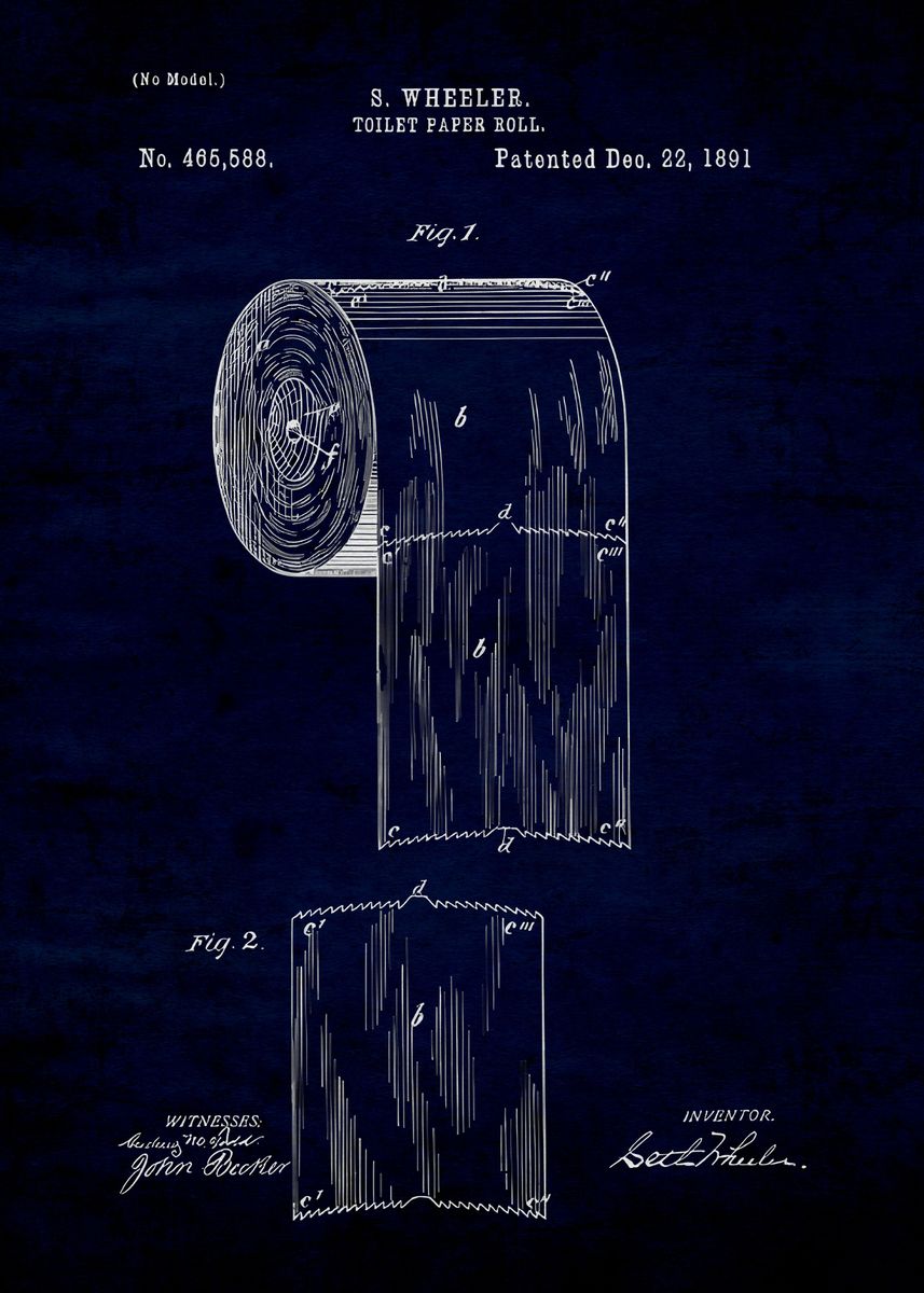 Toilet Paper Roll 1891 - Patent Art Print - Blueprint