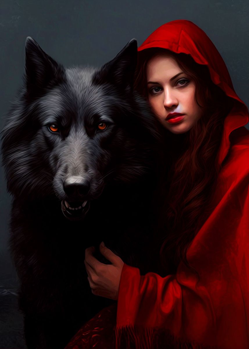 'Fantasy girl and wolf' Poster, picture, metal print, paint by hnamz ...