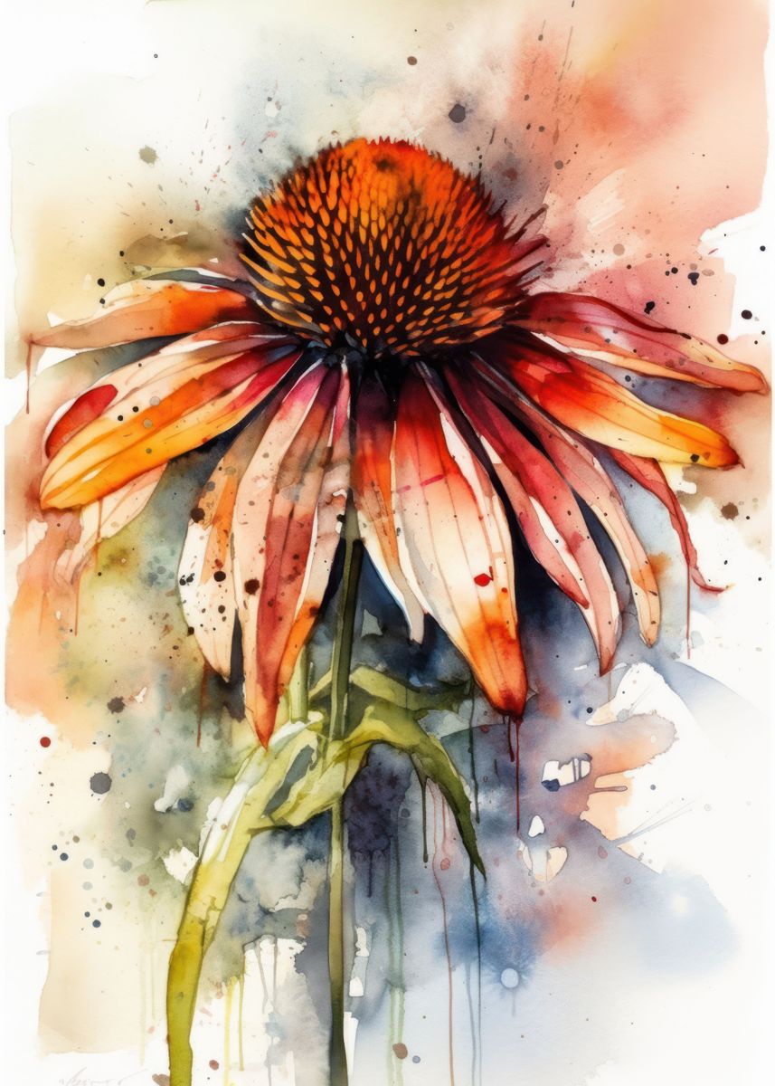 'Coneflower Watercolor Art' Poster, picture, metal print, paint by ...