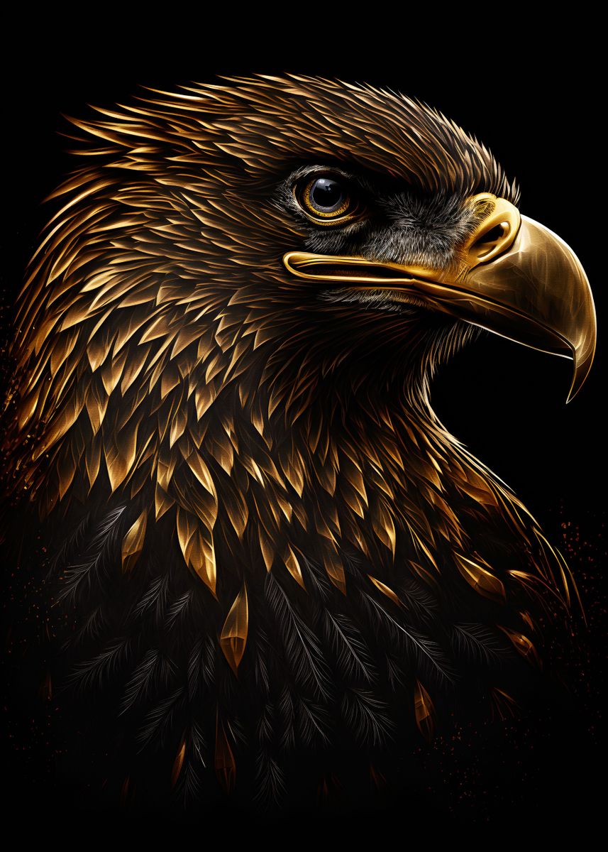 eagle-black-gold-poster-picture-metal-print-paint-by-elz-art