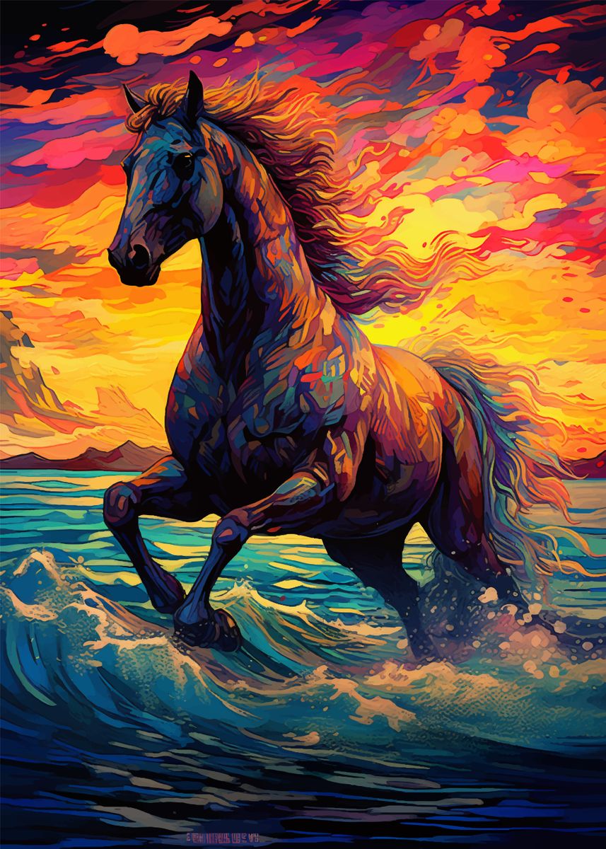 'Horse Riding On Waves' Poster by Nguyen Van Hao | Displate