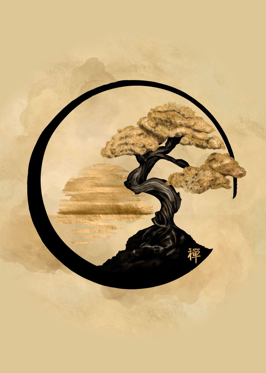 'Enso Zen Circle Bonsai ' Poster, picture, metal print, paint by