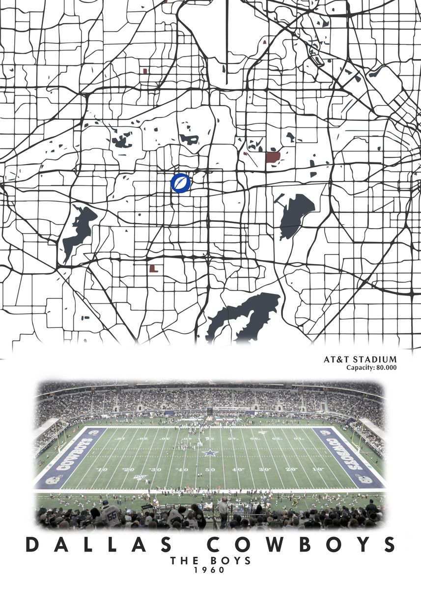 Dallas Cowboys Football Poster, Dallas Cowboys Gift, Dallas Cowboys Map  Art, Cowboys Landscape