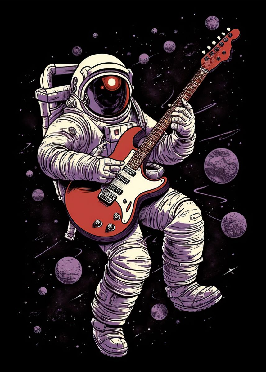 'astronaut playing guitar ' Poster, picture, metal print, paint by ...