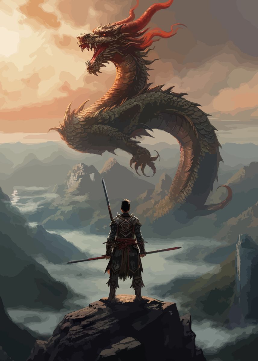'Dragon And Samurai Fantasy' Poster, picture, metal print, paint by ...
