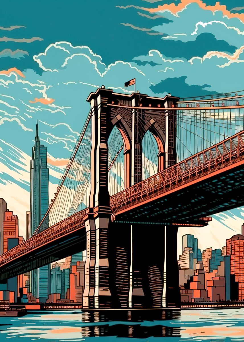 'Brooklyn Bridge Vintage' Poster, picture, metal print, paint by ...